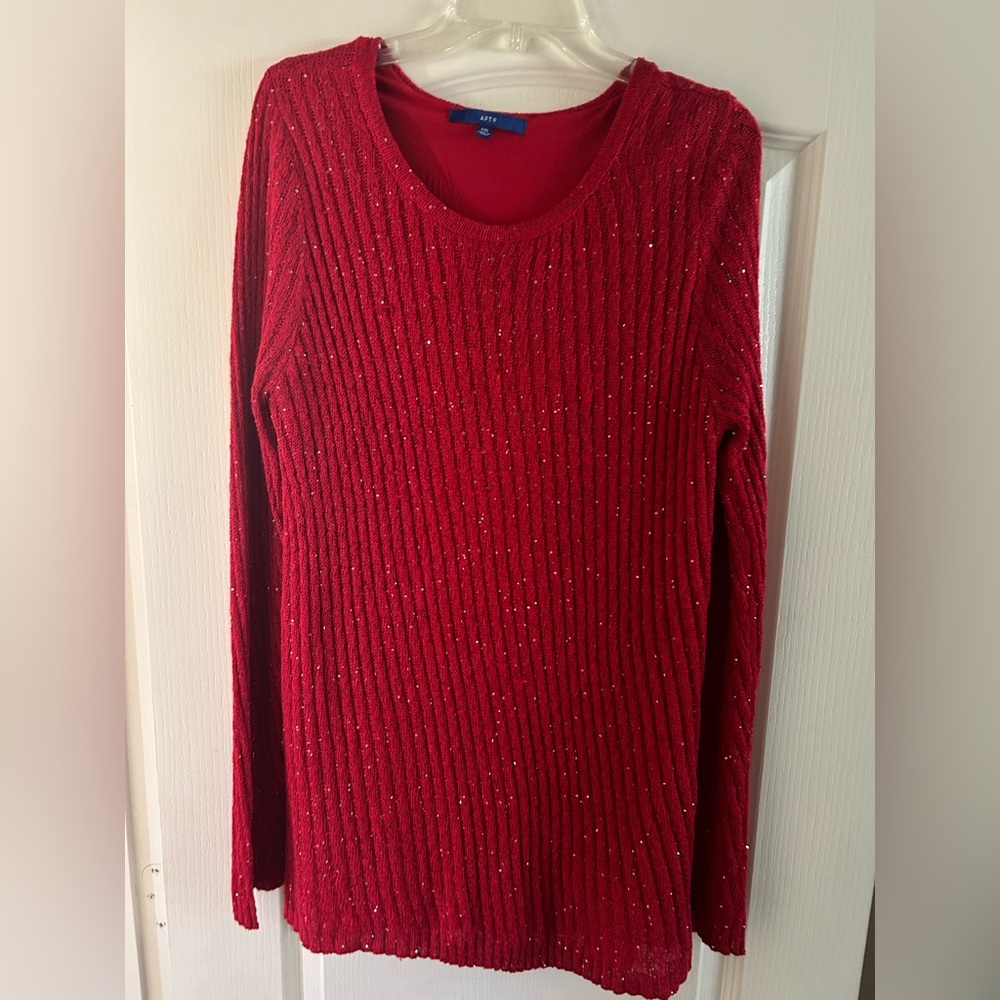 Apt. 9 Red Ribbed Long Sleeve Top